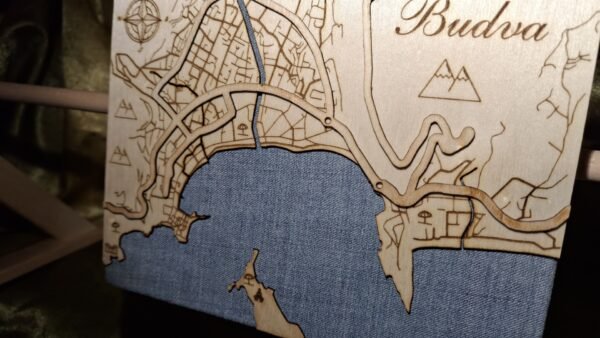 Layered Map Wall Art of a Montenegrin Coastal City Budva - Image 2