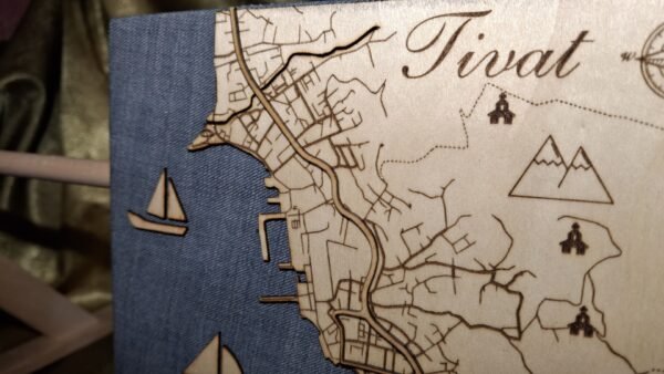 Layered Map Wall Art of a Montenegrin Coastal City Tivat - Image 2