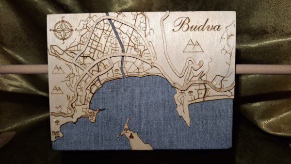 Layered Map Wall Art of a Montenegrin Coastal City Budva