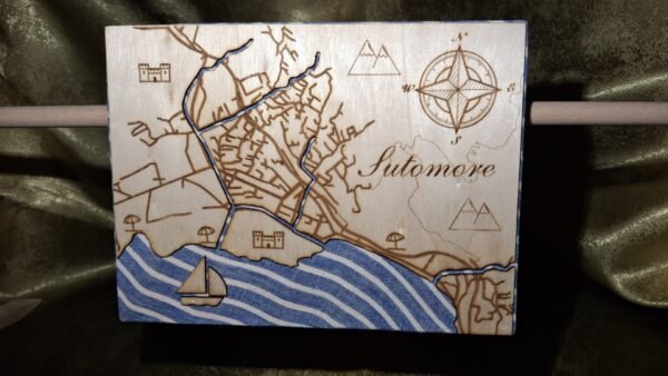 Layered Map Wall Art of a Montenegrin Coastal City Sutomore