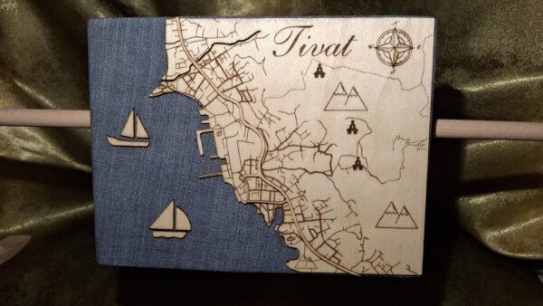 Layered Map Wall Art of a Montenegrin Coastal City Tivat
